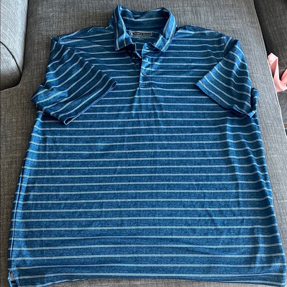 Pebble Beach Blue and White Striped Polo Shirt